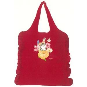mofusand×日比谷花壇 エコバッグFrilly レッド 044125 モフサンド ぢゅの 猫 HIBIYA-KADANコラボ