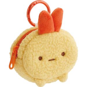 【10月中旬以降〜出荷】すみっコぐらし ぬいぐるみミニポーチ えびふらいのしっぽ カラビナ付 ブラウン