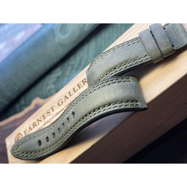 EARNEST：オーダーメイド/パネライ純正バックル用/スモークマットカーフ/パラレルステッチ/20...