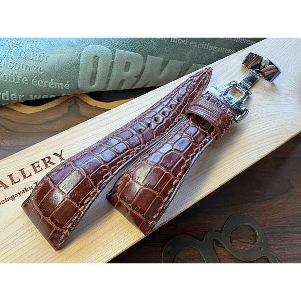 新商品！22mm、ボヘミアンスタイル、クロコブラウン顎下部位、既成Dバックル付き！