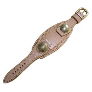 EARNEST：ハンドメイド時計バンド【ダブルコンチョ真鍮/刻印ありナチュラル、18mm,20mm,22mm,24mm】