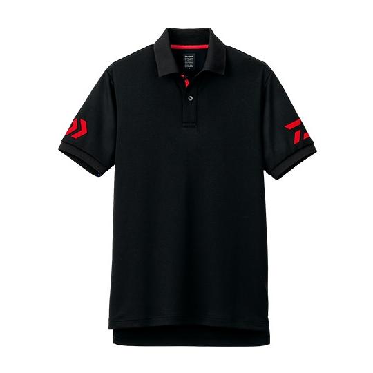 ダイワ ウェア DE-7906 半袖ポロシャツ ブラック×レッド Sサイズ(qh)