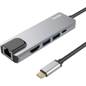 USB type C ハブ マルチポート タイプC アダプタ 5in1 Tuwejia ４K解像度 USB タイプｃ to HDMI出力+1GbpsイーサネットLanポート+USB 3.0 データ転送ポート+USB