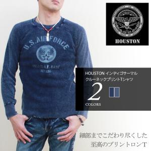 HOUSTON ヒューストン メンズ 長袖 ロンT インディゴ サーマル クルーネック プリント Tシャツ 21299 メール便不可 1702