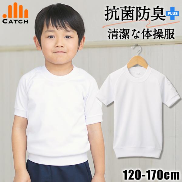 体操服 半袖 丸首 男女兼用 白 防汚加工 小学校  吸汗速乾 抗菌防臭  半袖 体操着 子供 スク...