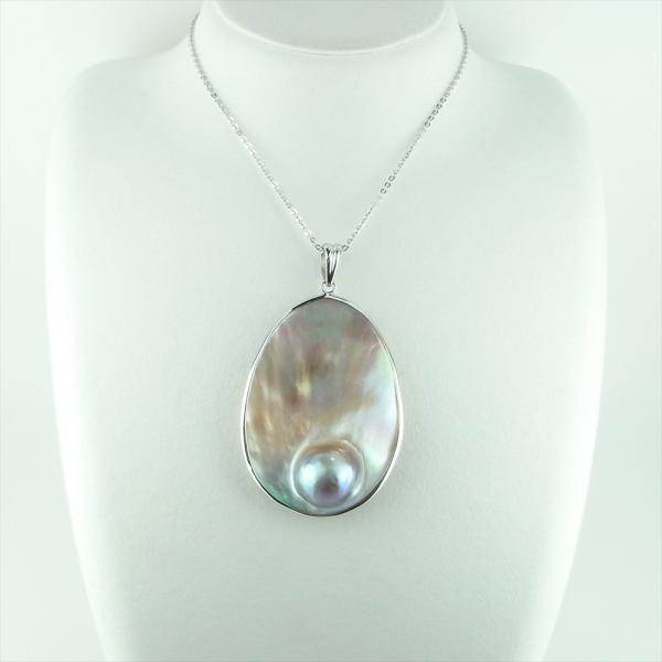 天然石 ペンダント トップ マベパール シルバー