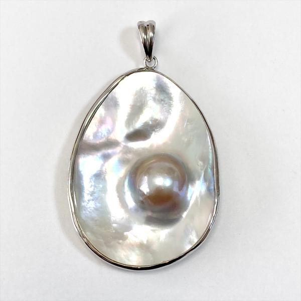 天然石 ペンダント トップ マベパール シルバー