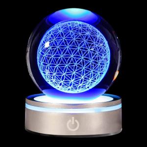 3D 高級花の命のクリスタルボール LED カラフルライティング タッチベース、チャクラ浄化ヒーリンググリッド フラワーグローブ スピリチュ｜cathy-life-store