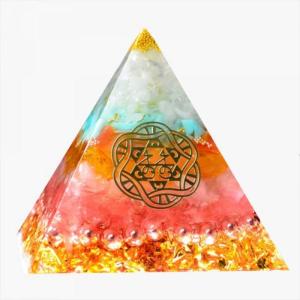 オルゴナイト ピラミッド型 60x60mm タイガーアイ 水晶 金箔 天然石 置物 7つのチャクラ パワーストーン 浄化 水晶 エネルギー｜cathy-life-store