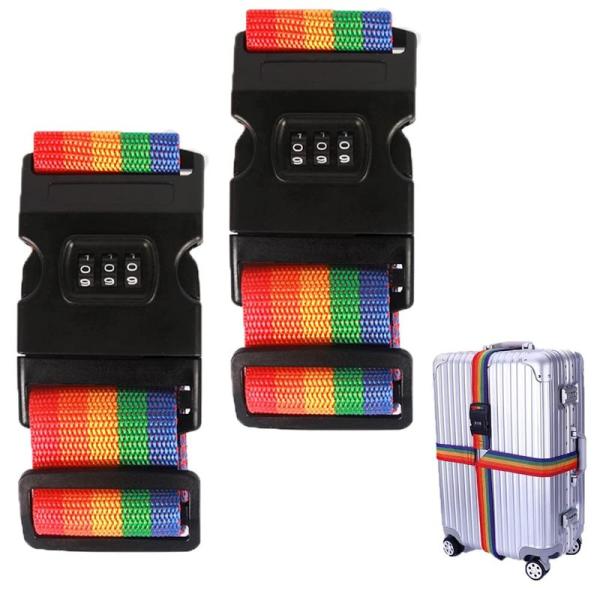 2本 スーツケースベルト 3桁ダイヤル式 ロック付き 虹色 目立つカラー 荷物固定 調節可能 荷崩れ...