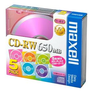 maxell データ用 CD-RW 650MB 4倍速対応 カラーMIX 5枚 5mmケース入 CDRW74MIX.1P5S｜cathy-life-store