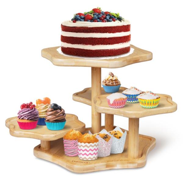 Parmedu 4段階の竹製カップケーキタワースタンド、50個のカップケーキ用、雲の形をした木製ケー...
