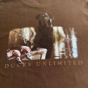 DUCKS UNLIMITED 鴨 犬 アニマル バックプリントTシャツ メンズL相当