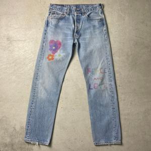 90年代 USA製 Levi's リーバイス 501 ハンドペイント ストレート デニムパンツ メンズW31｜caveused