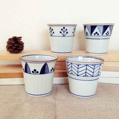 フリーカップ 湯呑 湯飲み 焼酎カップ 京都染付 陶峰窯 手作り オリジナルカップ　