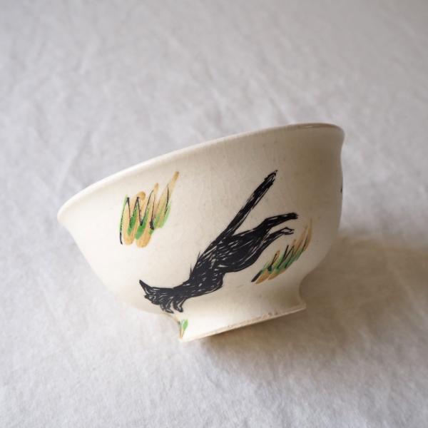 お茶碗 小さめ 黒猫 子供用 手作り φ11cm 作家 お茶わん 廣川みのり かわいい