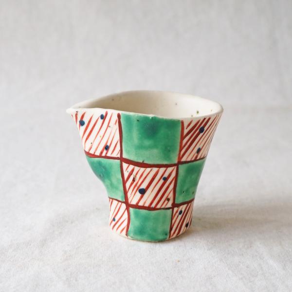 ミルクピッチャー 格子柄 カラフル 手作り 40cc 廣川みのり シロップ入れ クリーマー 陶器