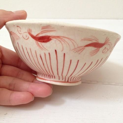 赤絵 鳳凰 ライン めし碗 お茶碗 白 11cm 廣川みのり シノワ トクサ 和食器 陶器
