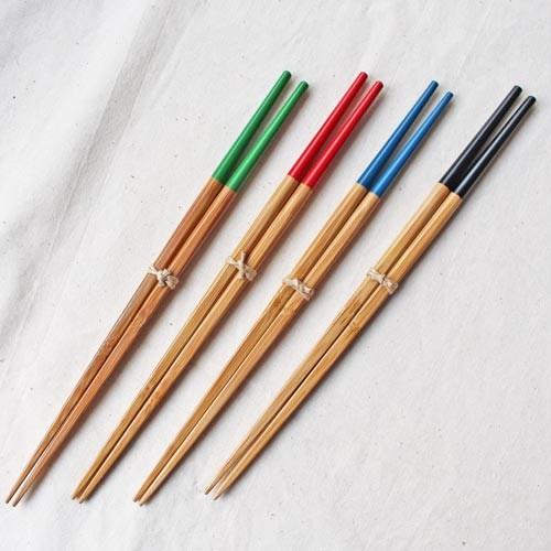 竹箸 塗り分け箸 青/緑/赤/黒 23.5cm 国産孟宗竹 持ち心地しっかり 日本製