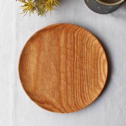 木製プレート 丸皿 18cm パン皿 甲斐幸太郎 レッドオーク 日本製 トレイ おしゃれ