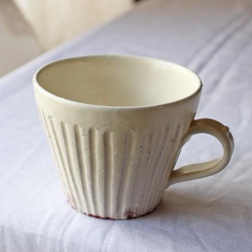 粉引マグカップ 白 シノギ 300cc 陶器 信楽焼 たっぷり カフェ おしゃれ