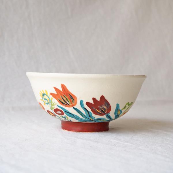 チューリップ お茶碗 めし碗 白 お花 φ11.5cm 廣川みのり 陶器 カラフル かわいい