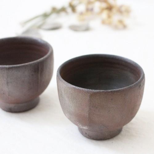 焼締 湯飲み 面取りカップ 丹波焼 ぐい呑み かっこいい 渋め 和食器