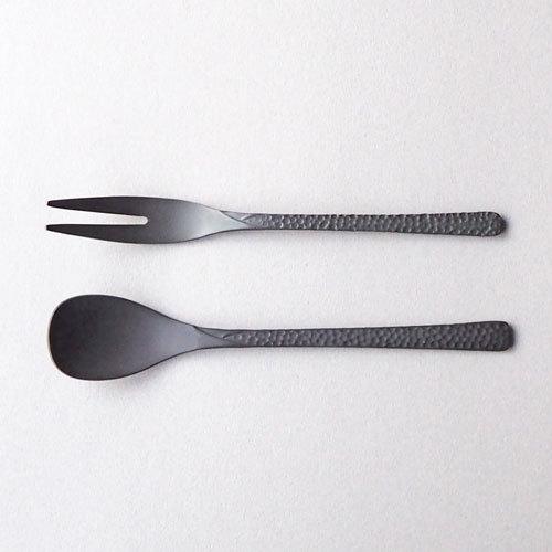 槌目 黒 ティースプーン 二股フォーク ステンレス カトラリー 日本製 おしゃれ