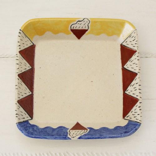 角皿 18cm 角鉢 カラフル 廣川みのり 個性派 絵付け アート 浅鉢 和食器