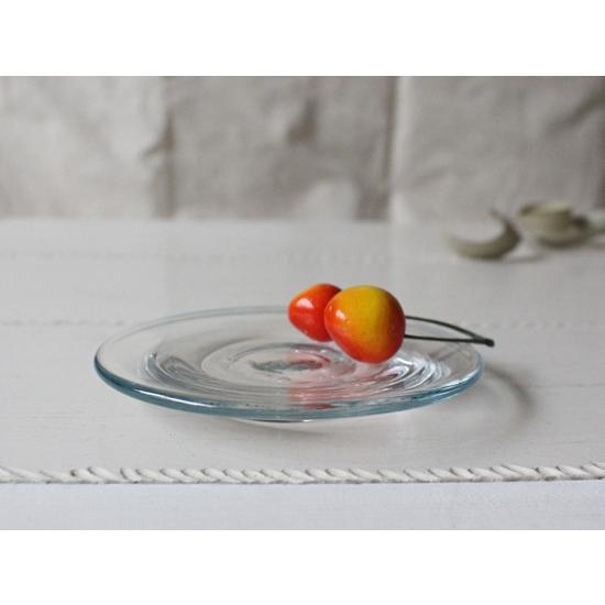 ガラス小皿 丸皿12cm 青フチ tonari シンプル 銘々皿 吹きガラス 手作り ガラス食器