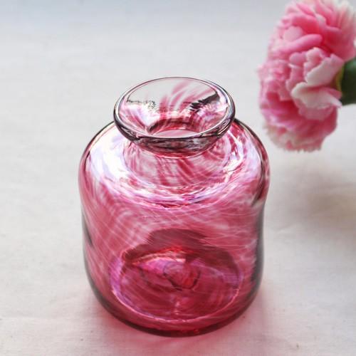 花瓶 花器 ピンク 円筒瓶型 吹きガラス 一輪挿し 手作り tonari かわいい