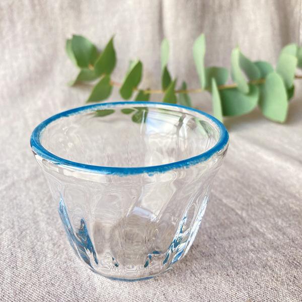 吹きガラス コップ グラス 青フチ tonari シンプル 小さめ 吹きガラス 手作り