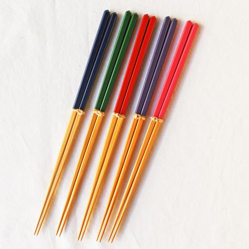 竹箸 ダイヤカット 塗り分け箸 赤/ピンク/緑/紺/紫 22.5cm 細め お箸 国産孟宗竹