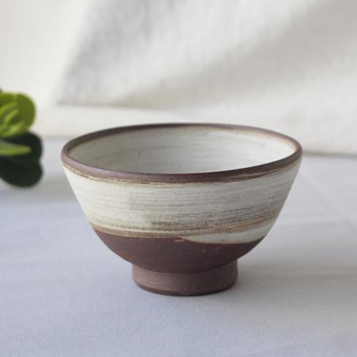 焼締 お茶碗 白化粧 丹波焼 塗り分け 和食器 陶器 素朴 ほっこり