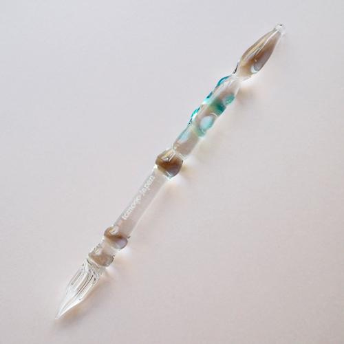 ガラスペン 万年筆 硝子ペン 水色 透明 手作り 15.7cm 1点もの プレゼント