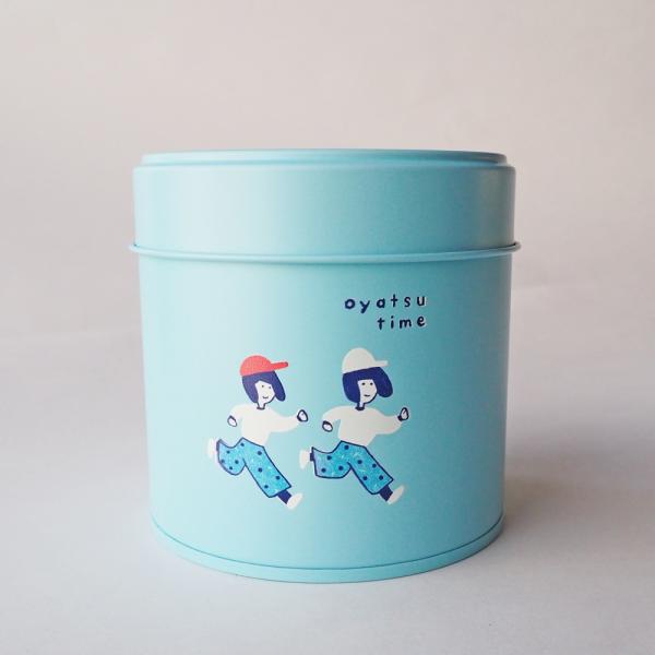 かわいい缶 茶筒  お茶缶 水色 コルン缶 内蓋付 おかっぱ φ8.2cm×h8.2cm オリジナル...