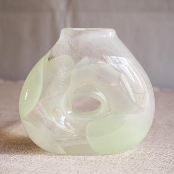 一輪挿し 手作り 花器 穴あき 透明 黄色 ドーナツ 吹きガラス 花瓶 tonari かわいい