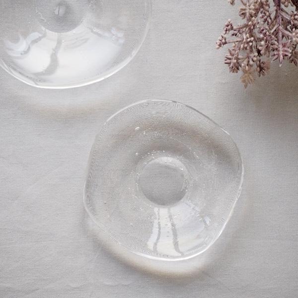 ガラス小皿 透明 丸皿 ミルキーウェイ φ9cm tonari 吹きガラス 手作り かわいい