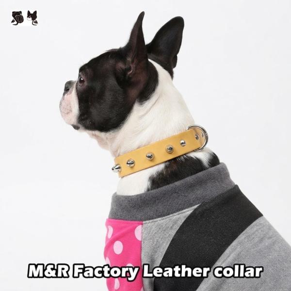人気スタッズ・革首輪・サイズオーダー可能　M&amp;R Factoryヌメ革イエロー革首輪mr0106 #...