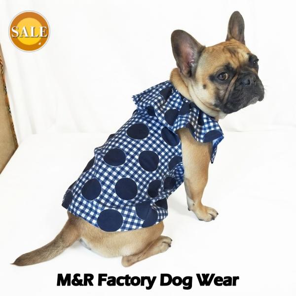 SALE！犬服オリジナル・夏・フレンチスリーブ・ワンピース ブルードット・チェック柄　s2610f　...