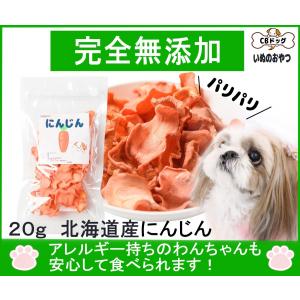 にんじんチップス【犬のおやつ 無添加】【犬のおやつ 野菜】【犬のおやつ アレルギー】北海道産　ノンオイル・ノンシュガー　アレルギーのあるわんちゃん　20g