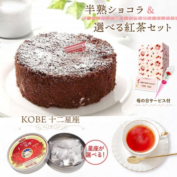 母の日ギフト チョコケーキ ＆ 選べる 星座 ラベル 紅茶 プチカーネーション メッセージカード 母...