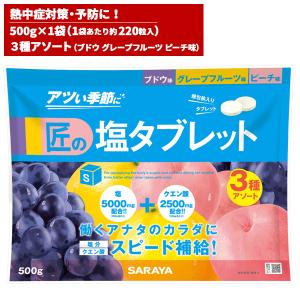 サラヤ SARAYA 匠の塩タブレット 3種アソート味 ブドウ・グレープフルーツ・ピーチ 500g 27867｜cc-net