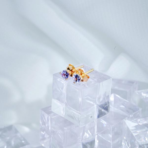 ピアス タンザナイト 一粒 スタッド シルバー925 S925 ゴールド