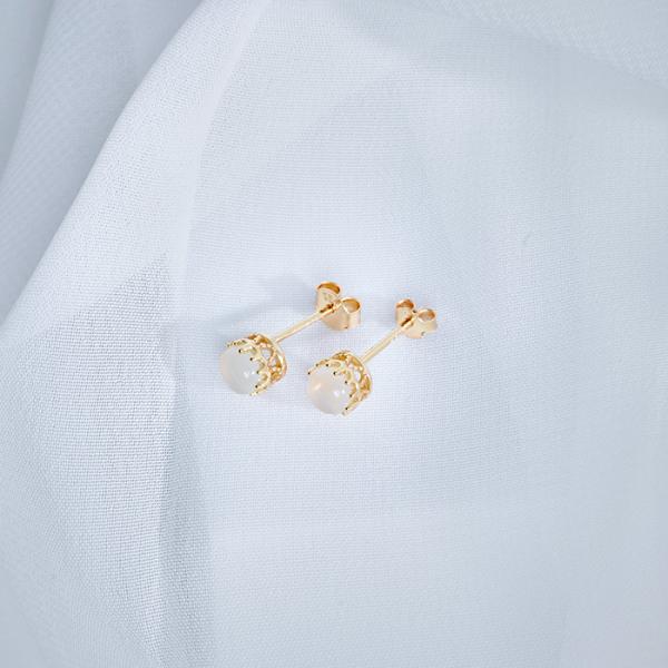 ピアス ムーンストーン 天然石 カボション アクセサリー ゴールド 一粒 シンプル 華奢 アンティー...