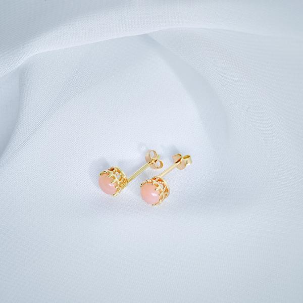 ピアス ピンク オパール 天然石 カボション アクセサリー ゴールド 一粒 シンプル 華奢 アンティ...