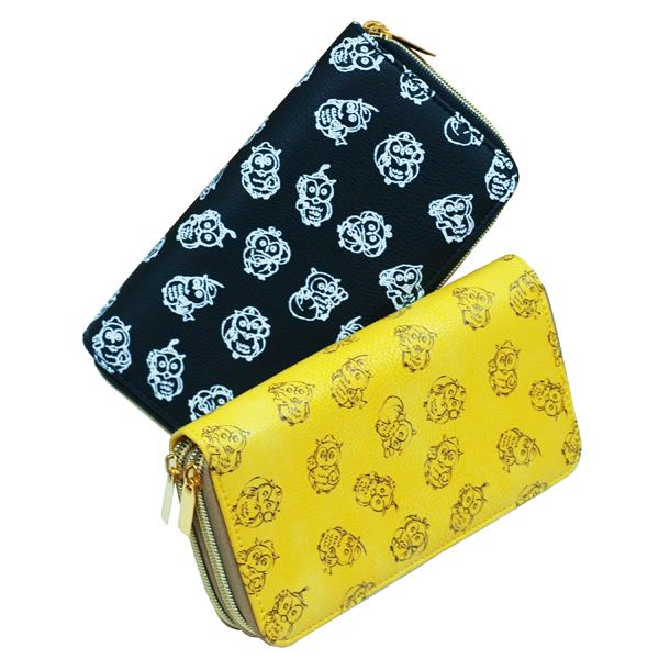 ふくろう 福財布 福 フクロウ黄色 幸運黄財布 Wラウンドファスナー ロングウォレット 送料無料 男...