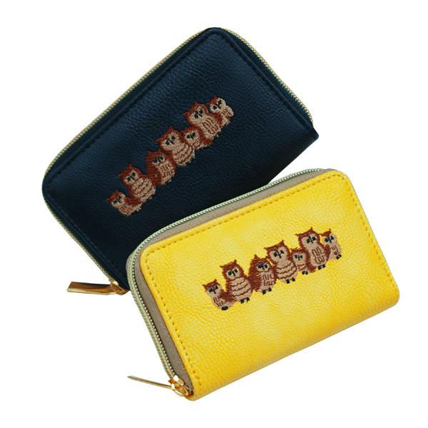 ふくろう 福財布 福 フクロウ二つ折り小銭入れ 黄色 幸運黄財布 ラウンドファスナー 送料無料 男女...