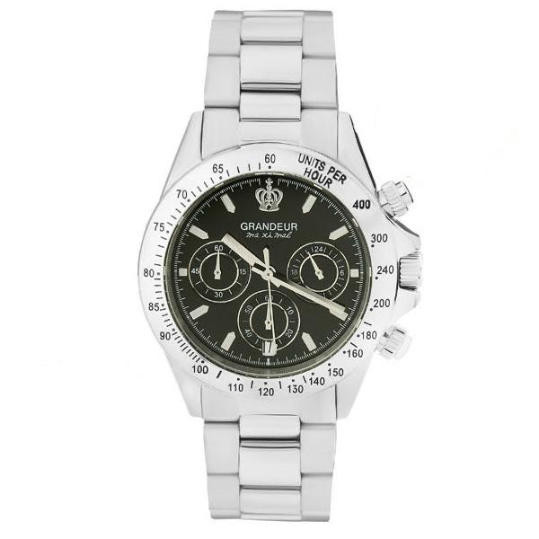 日本製 紳士用 クロノグラフ 腕時計 メタルバンドメンズウォッチ クオーツGRANDEUR グランド...