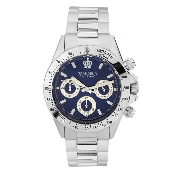 日本製 紳士用 クロノグラフ 腕時計 メタルバンドメンズウォッチ クオーツGRANDEUR グランド...